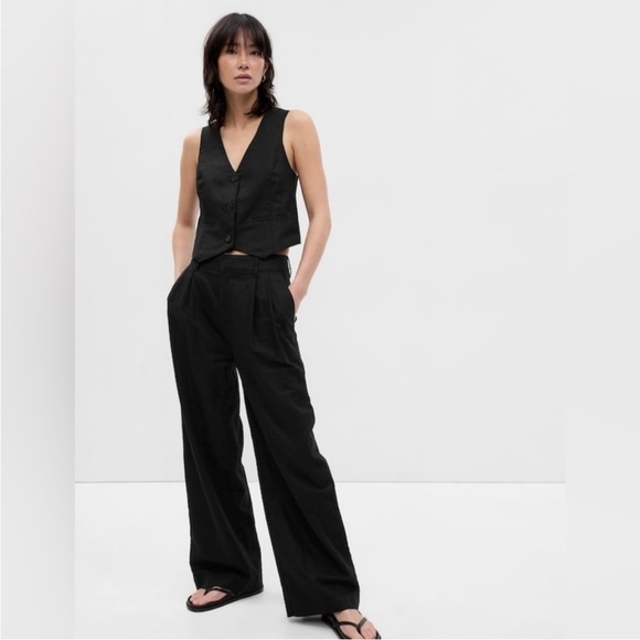NWT! GAP Black High Rise Linen-Cotton Pleated Wide Leg Pants  - Multiple Sizes🔹 - Picture 4 of 11